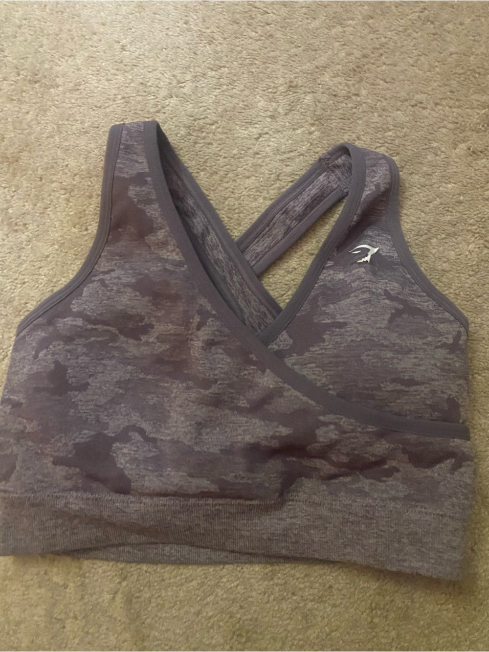 Gymshark Purple Gray Camo Cross-Back Sports Bra